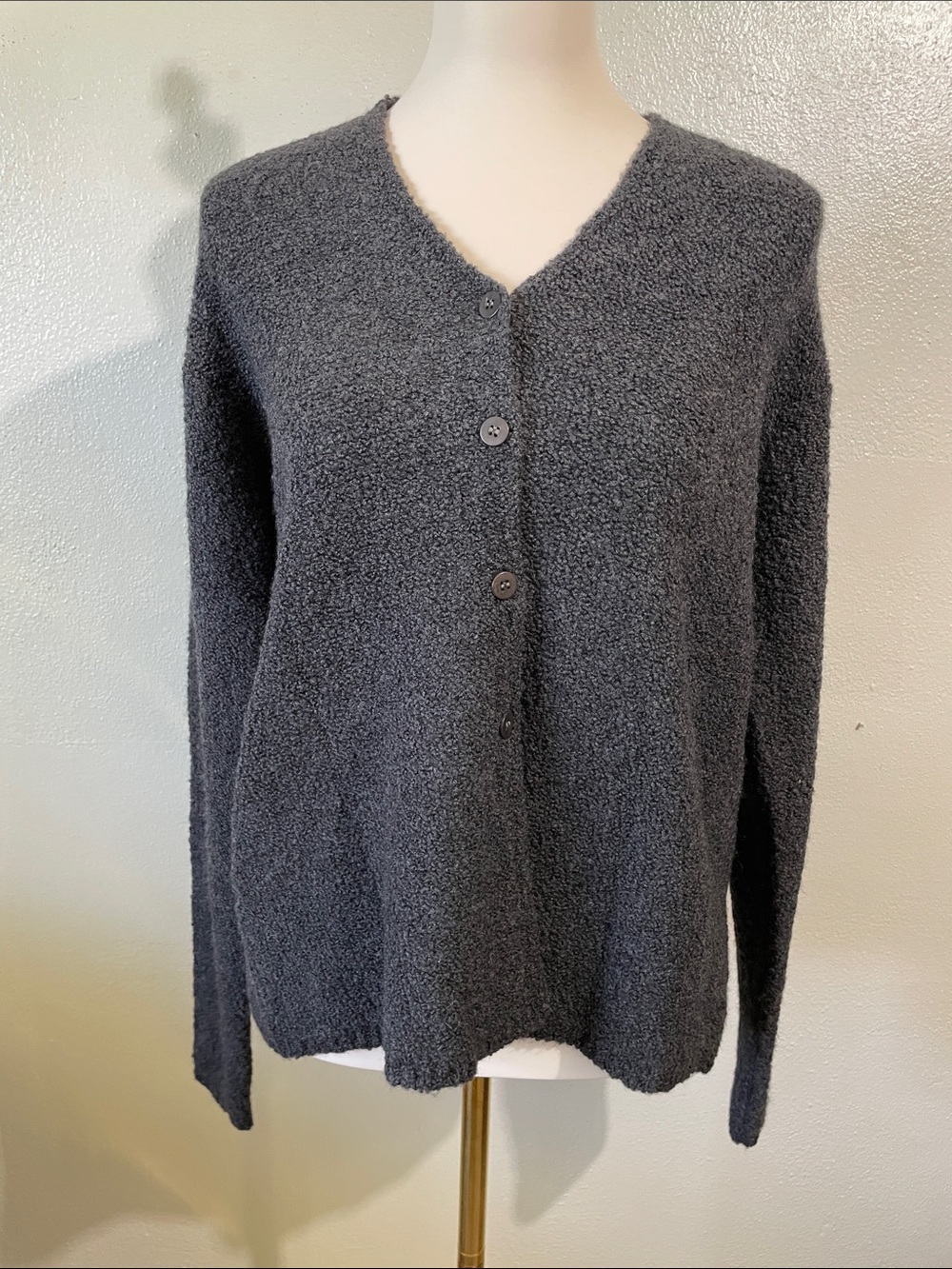 Eileen Fisher Wool Cashmere Minimalist Cardigan Charcoal Gray Medium NWT Luxe